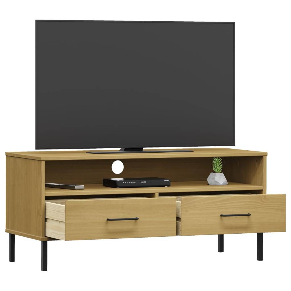 vidaXL TV-Schrank OSLO mit Metallbeinen Braun Massivholz Kiefer