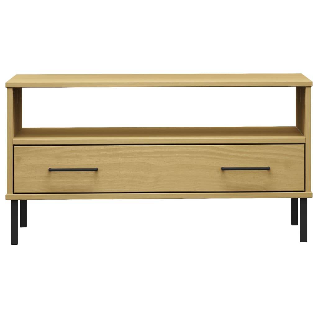 vidaXL Couchtisch OSLO mit Metallbeinen Braun 85x50x45 cm Massivholz