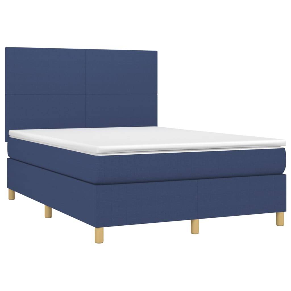 vidaXL Boxspringbett mit Matratze &amp; LED Blau 140x200 cm Stoff