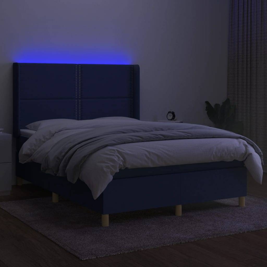 vidaXL Boxspringbett mit Matratze & LED Blau 140x200 cm Stoff