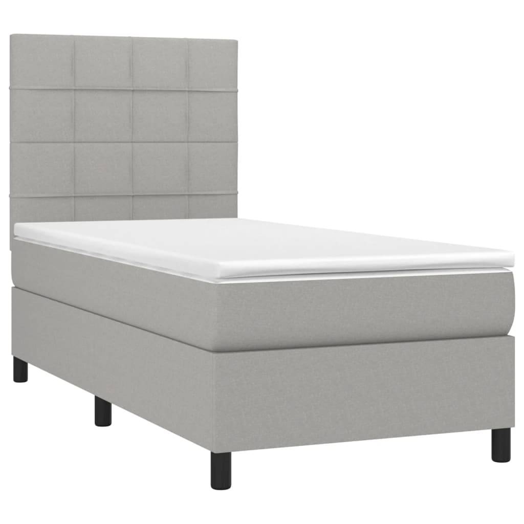 vidaXL Boxspringbett mit Matratze Hellgrau 100x200 cm Stoff