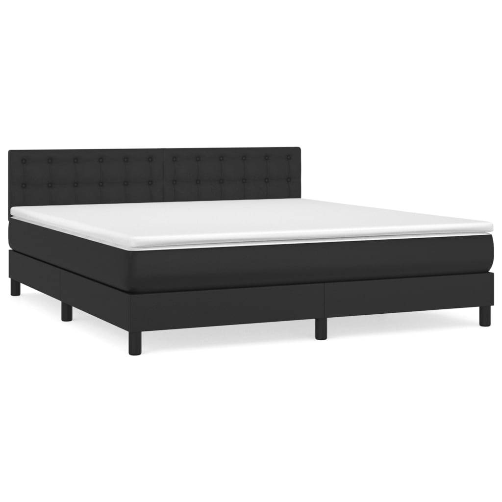 vidaXL Boxspringbett mit Matratze Schwarz 160x200 cm Kunstleder