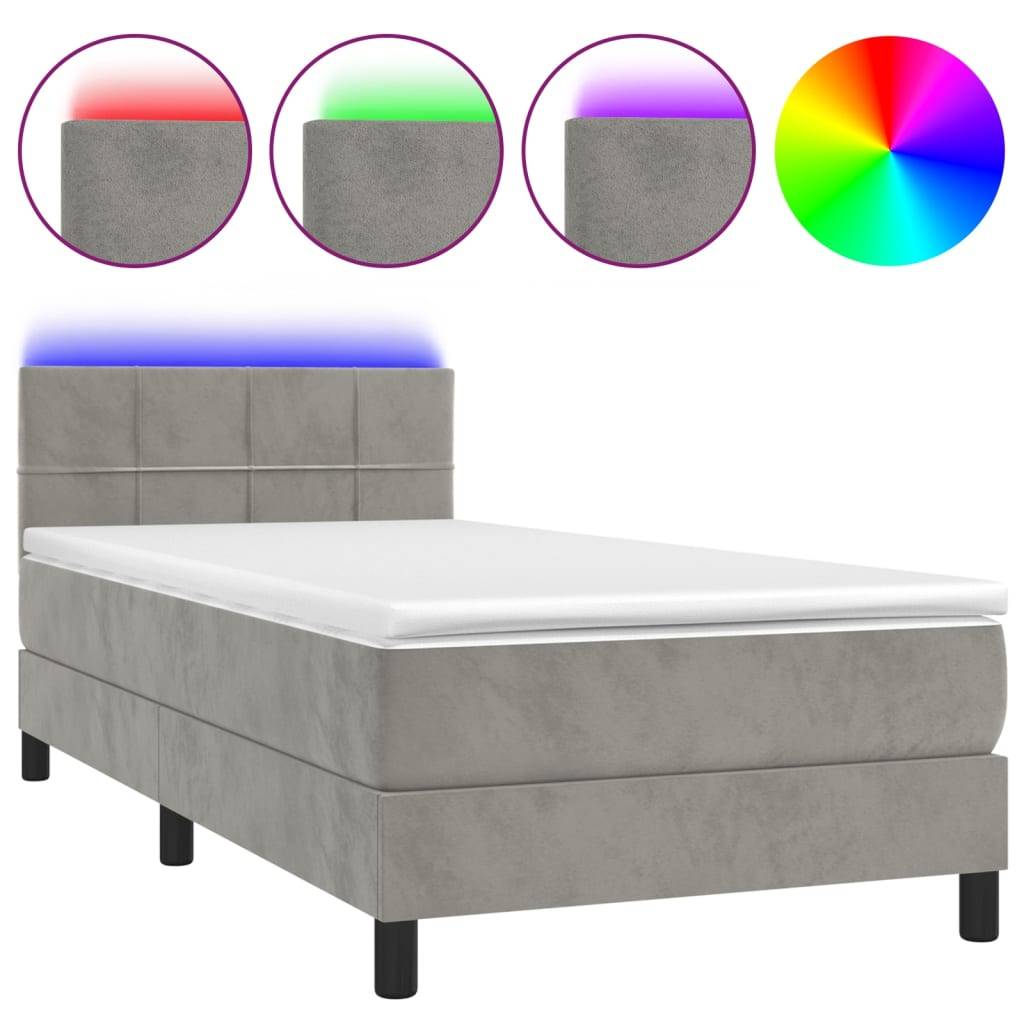 vidaXL Boxspringbett mit Matratze & LED Hellgrau 100x200 cm Samt