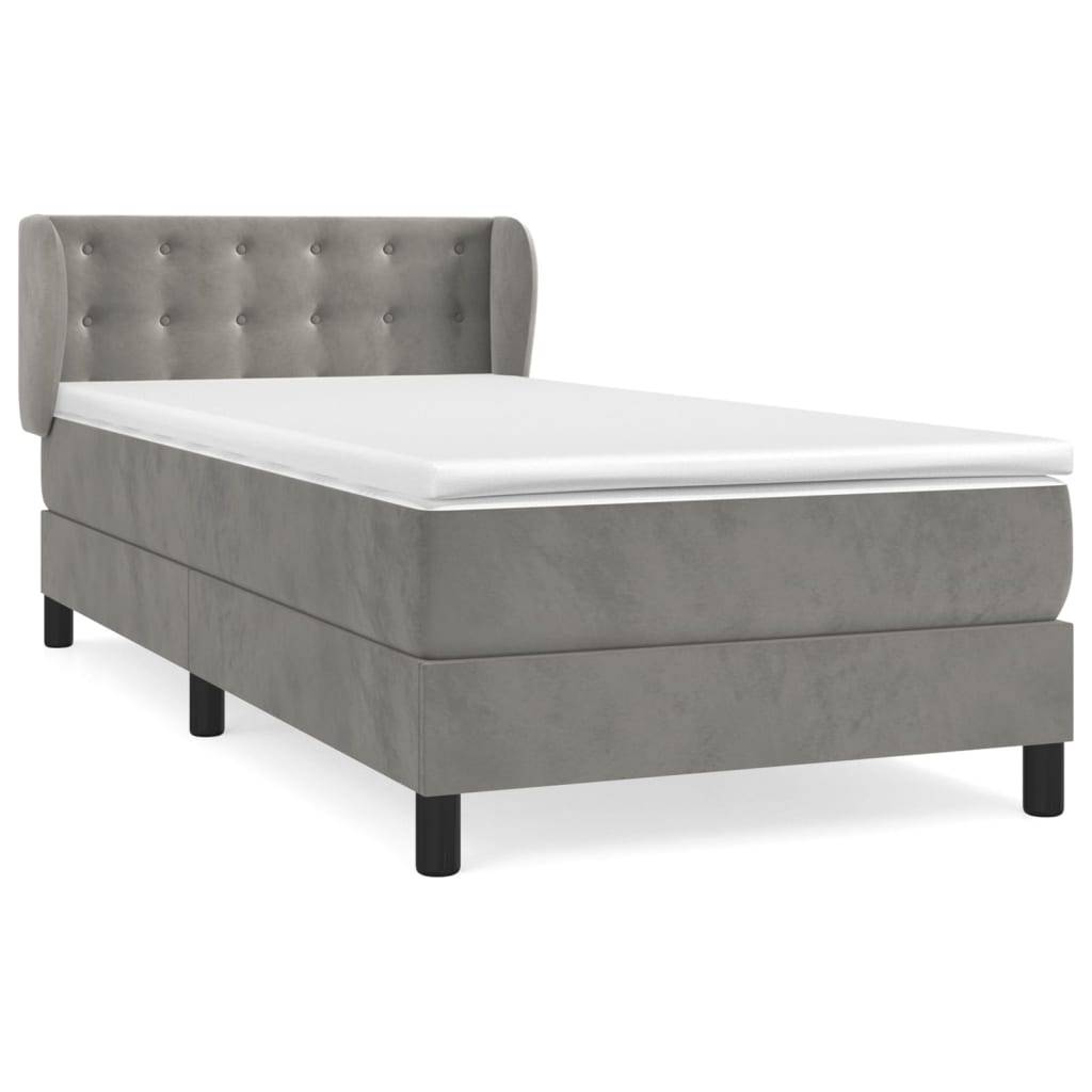 vidaXL Boxspringbett mit Matratze Hellgrau 100x200 cm Samt
