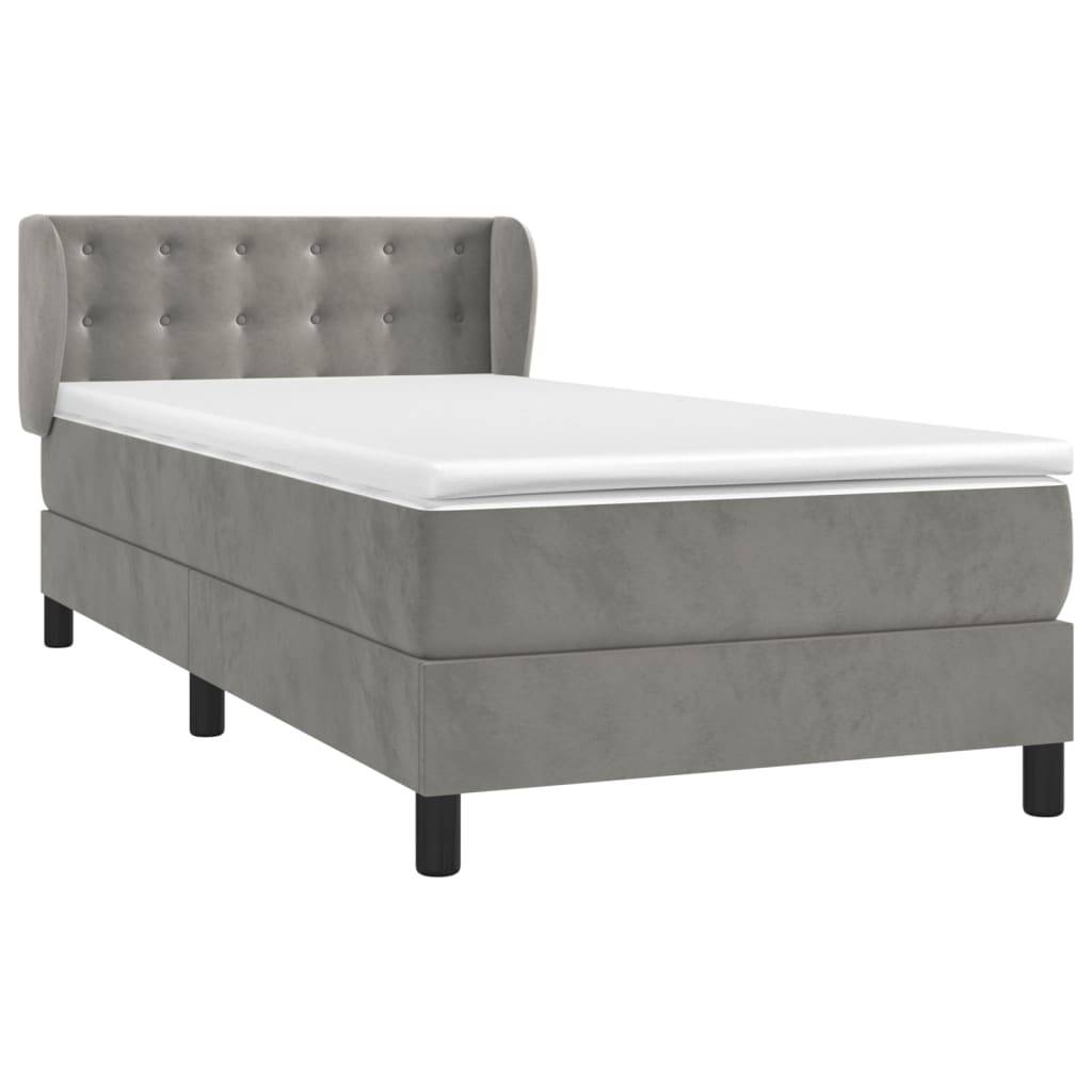 vidaXL Boxspringbett mit Matratze Hellgrau 100x200 cm Samt