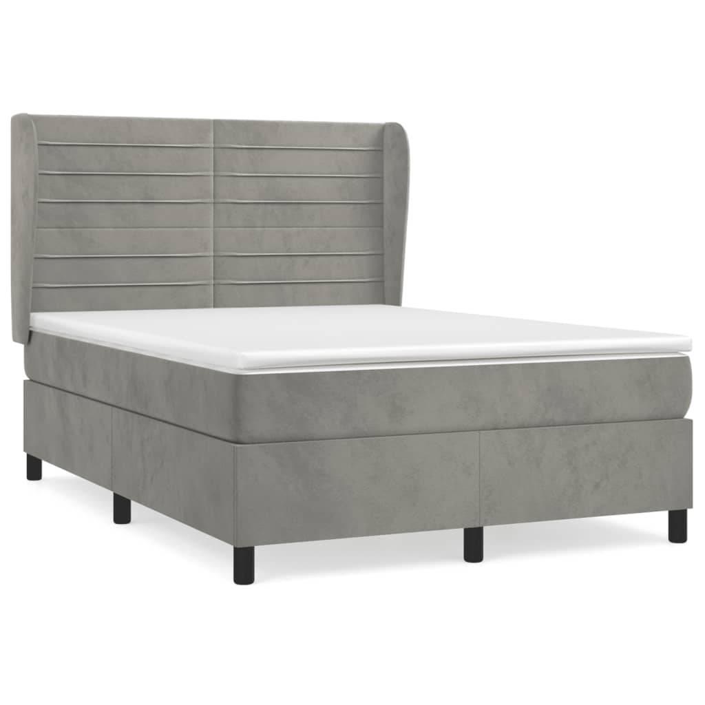 vidaXL Boxspringbett mit Matratze Hellgrau 140x200 cm Samt