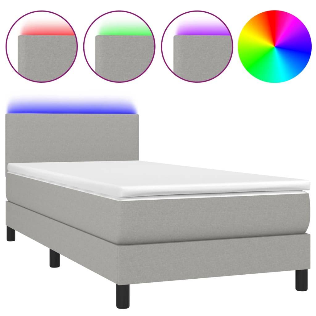vidaXL Boxspringbett mit Matratze & LED Hellgrau 80x200 cm Stoff