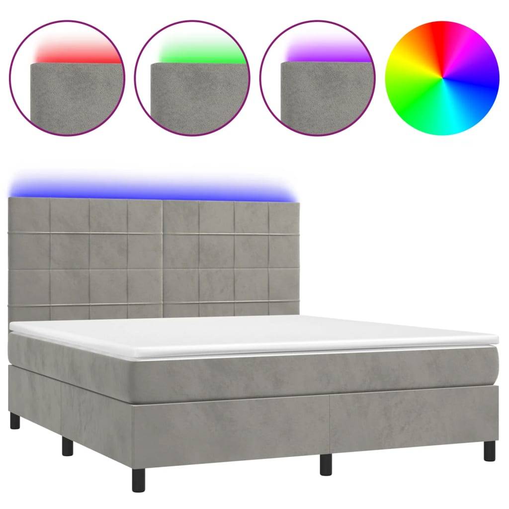 vidaXL Boxspringbett mit Matratze & LED Hellgrau 180x200 cm Samt