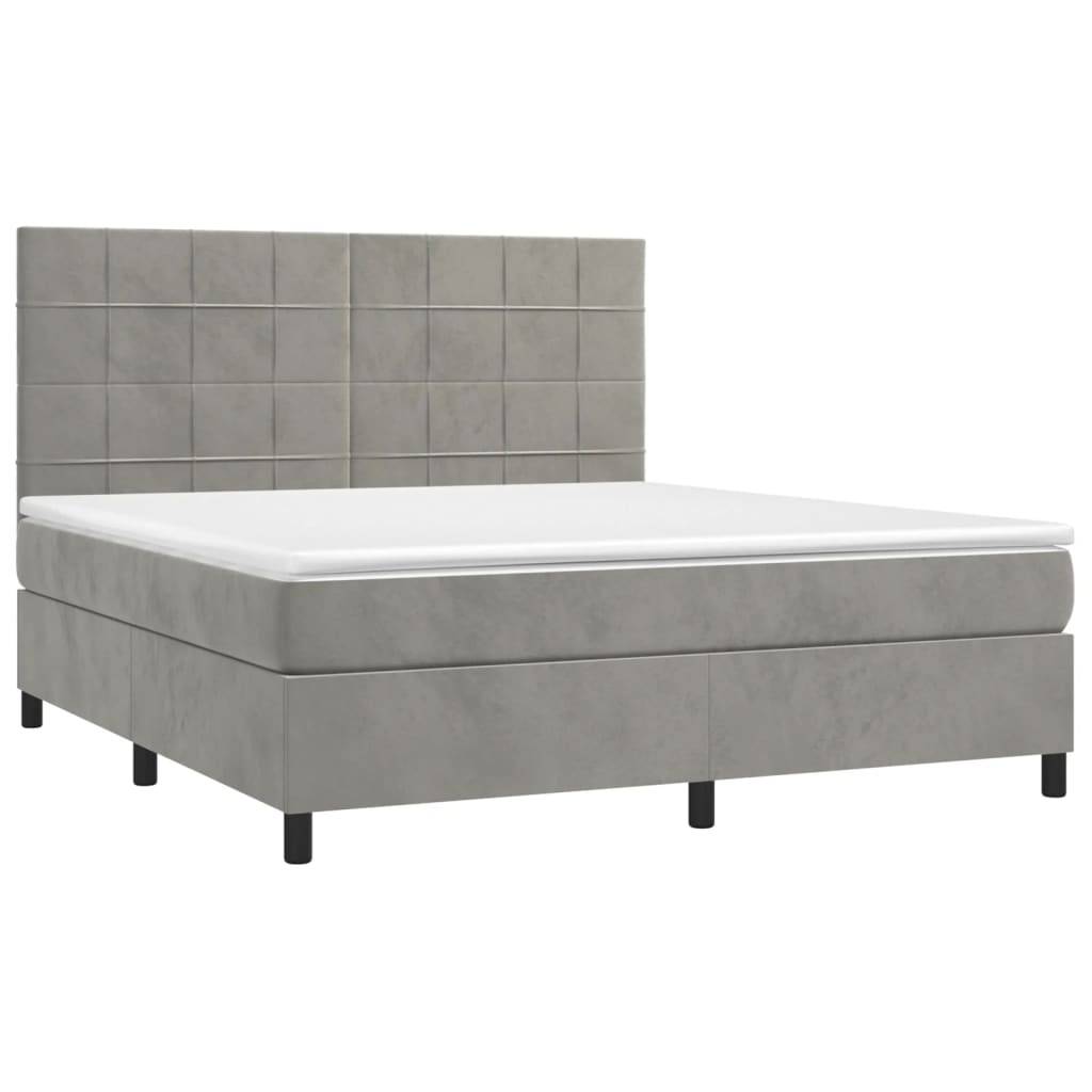 vidaXL Boxspringbett mit Matratze & LED Hellgrau 180x200 cm Samt