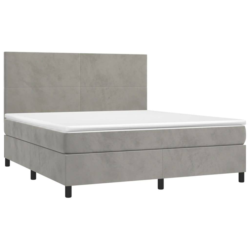 vidaXL Boxspringbett mit Matratze & LED Hellgrau 180x200 cm Samt