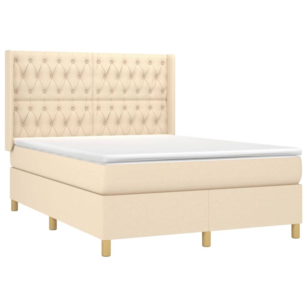 vidaXL Boxspringbett mit Matratze & LED Creme 140x200 cm Stoff