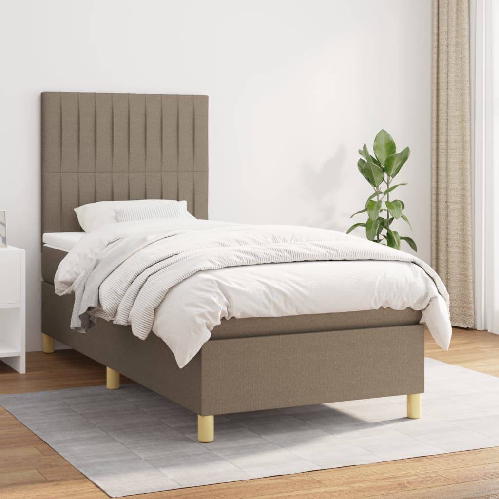 vidaXL Boxspringbett mit Matratze Taupe 100x200 cm Stoff