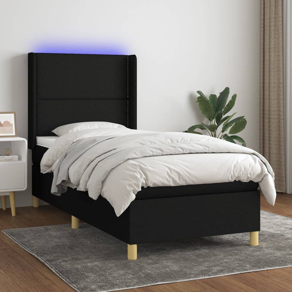 vidaXL Boxspringbett mit Matratze & LED Schwarz 100x200 cm Stoff