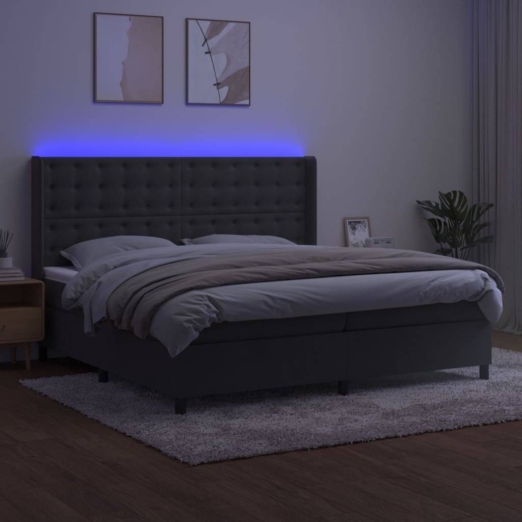 vidaXL Boxspringbett mit Matratze & LED Dunkelgrau 200x200 cm Samt