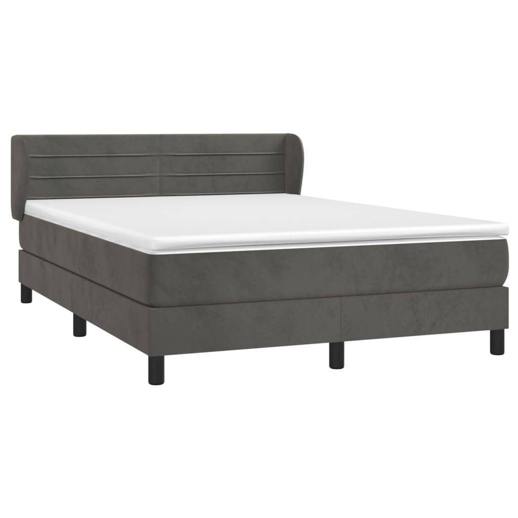 vidaXL Boxspringbett mit Matratze Dunkelgrau 160x200 cm Samt