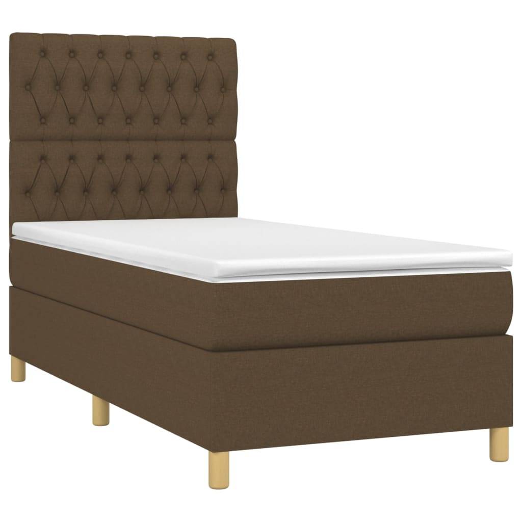 vidaXL Boxspringbett mit Matratze & LED Dunkelbraun 90x200 cm Stoff