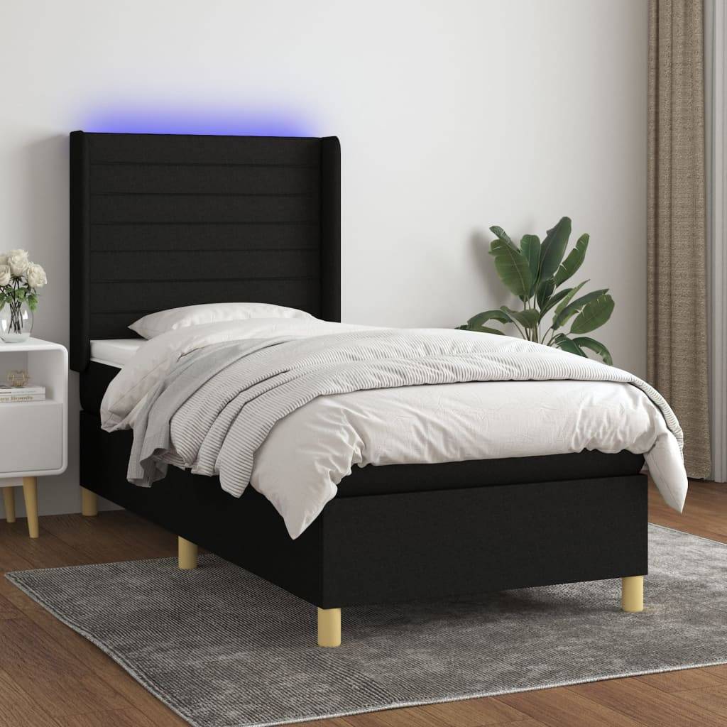 vidaXL Boxspringbett mit Matratze & LED Schwarz 80x200 cm Stoff