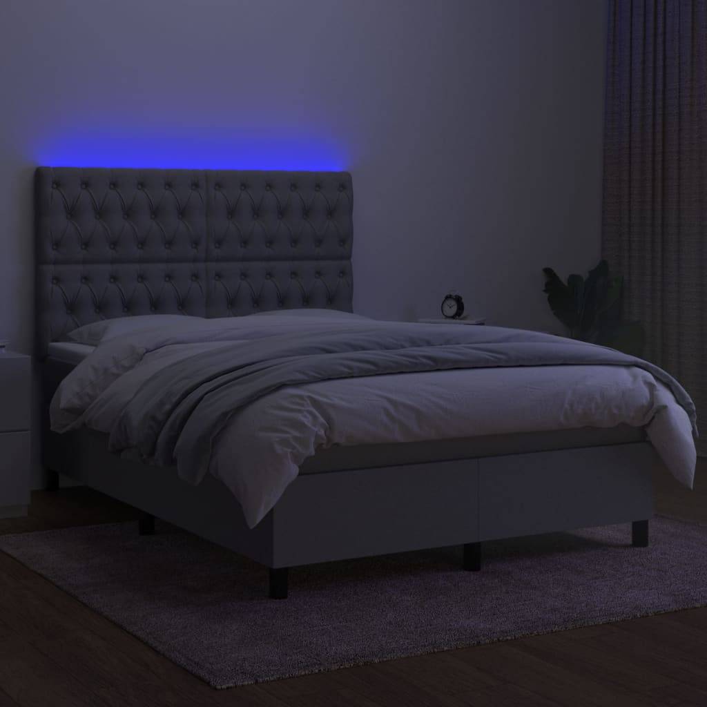 vidaXL Boxspringbett mit Matratze &amp; LED Hellgrau 140x200 cm Stoff