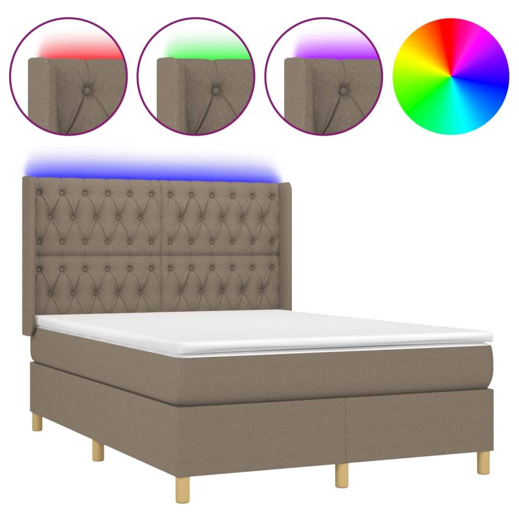 vidaXL Boxspringbett mit Matratze & LED Taupe 140x190 cm Stoff