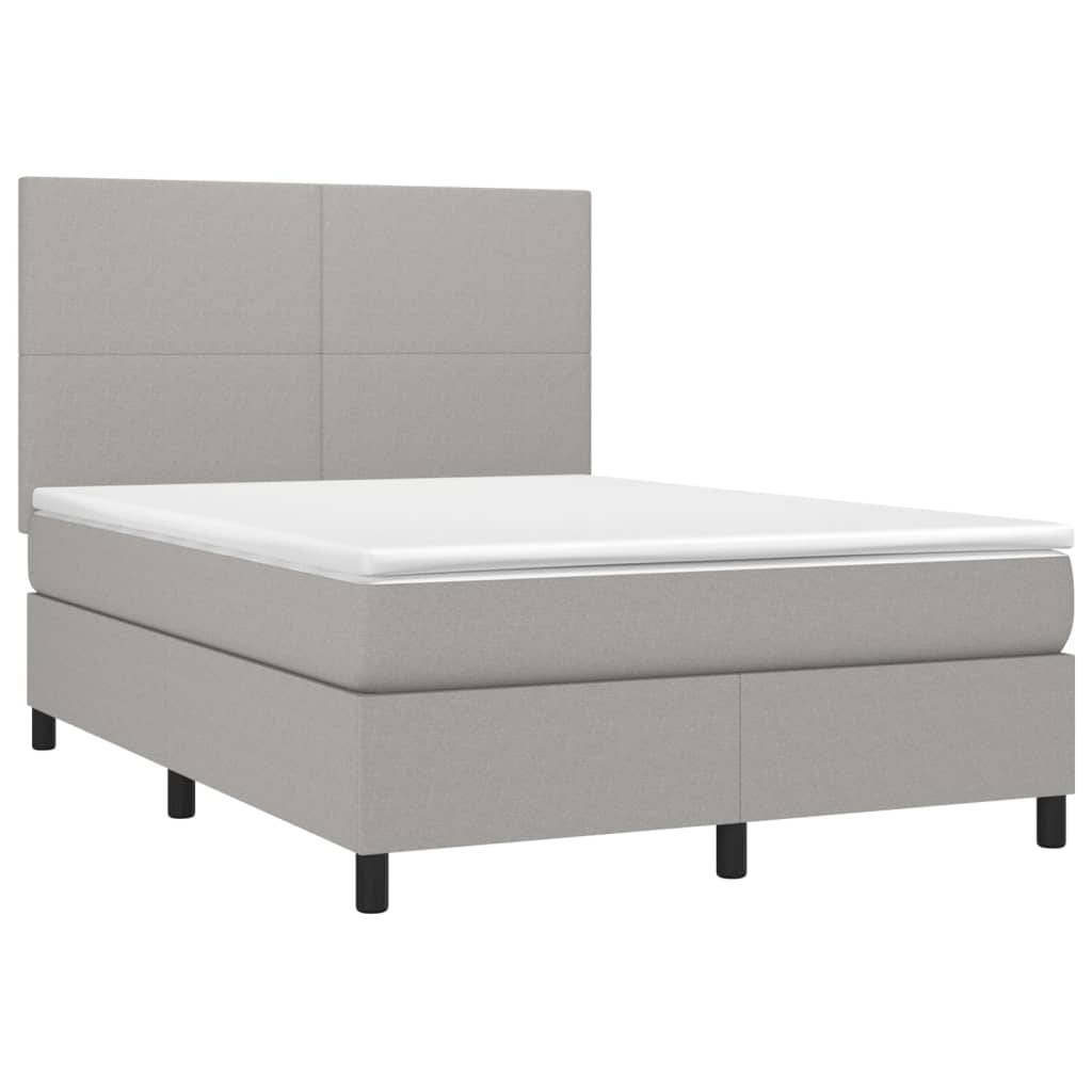 vidaXL Boxspringbett mit Matratze Hellgrau 140x200 cm Stoff