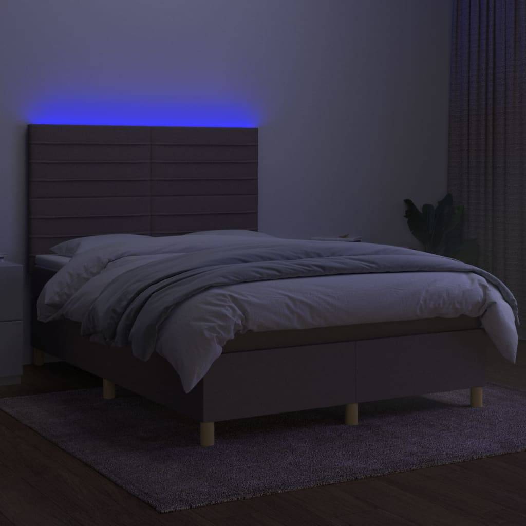 vidaXL Boxspringbett mit Matratze &amp; LED Taupe 140x200 cm Stoff