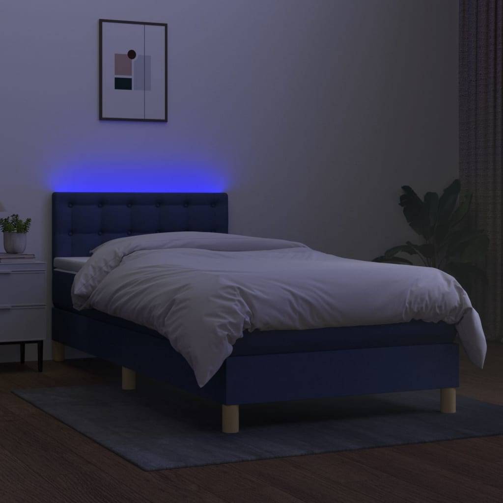 vidaXL Boxspringbett mit Matratze & LED Blau 90x200 cm Stoff