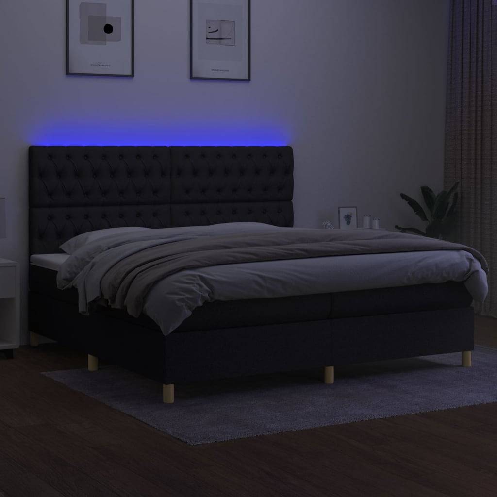 vidaXL Boxspringbett mit Matratze &amp; LED Schwarz 200x200 cm Stoff