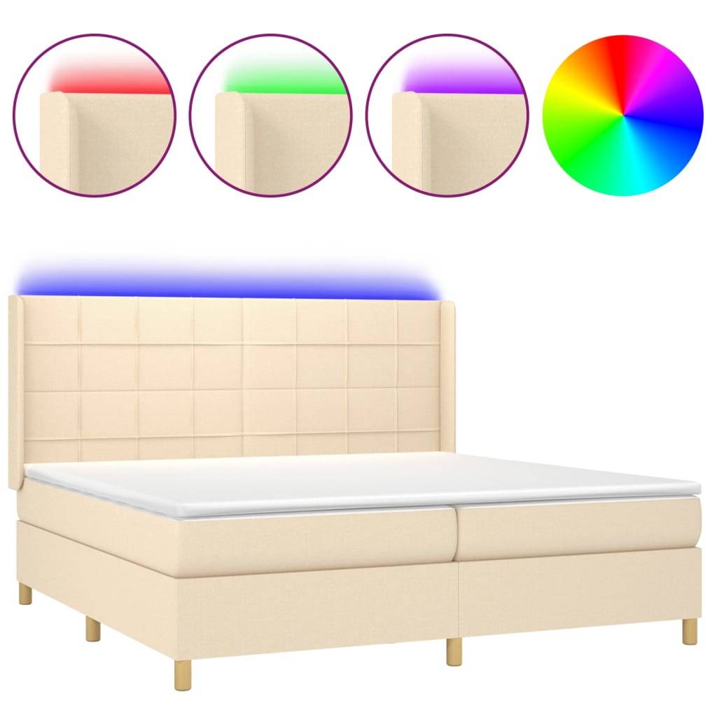 vidaXL Boxspringbett mit Matratze &amp; LED Creme 200x200 cm Stoff