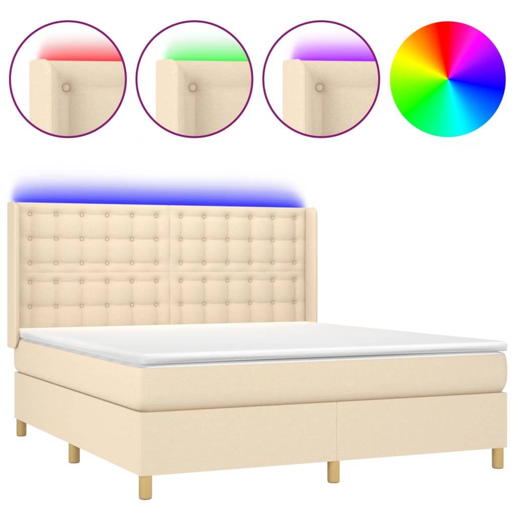 vidaXL Boxspringbett mit Matratze & LED Creme 180x200 cm Stoff