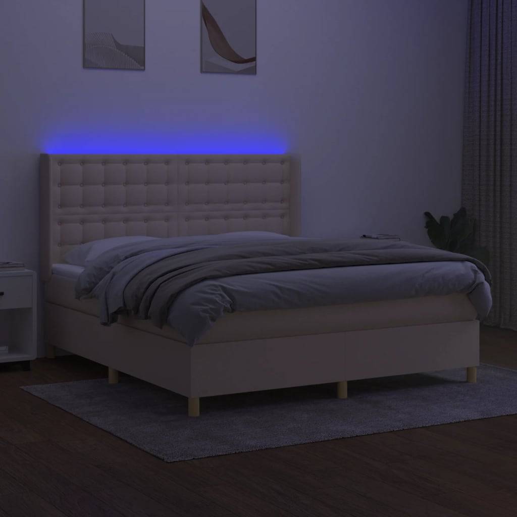 vidaXL Boxspringbett mit Matratze & LED Creme 180x200 cm Stoff
