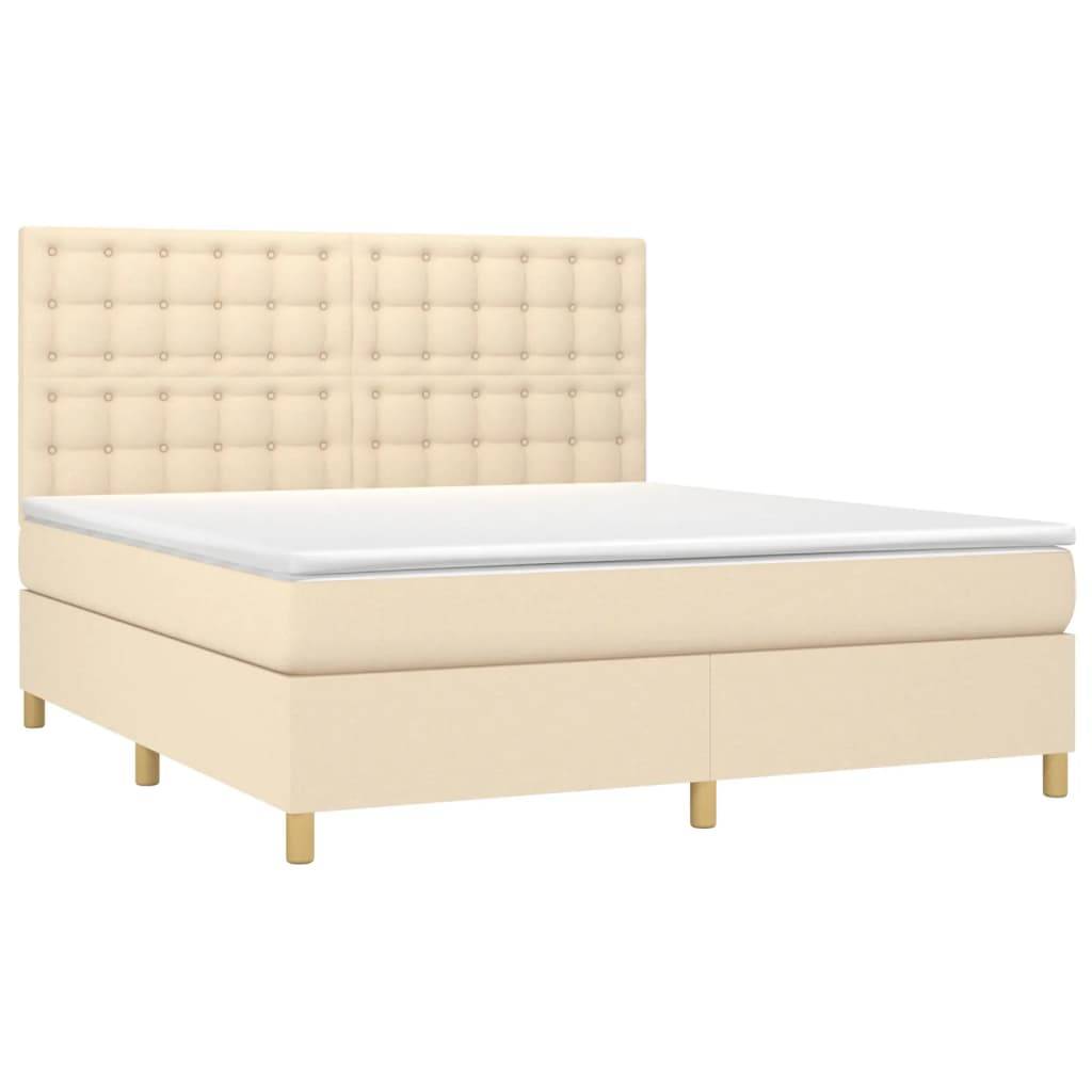 vidaXL Boxspringbett mit Matratze &amp; LED Creme 180x200 cm Stoff