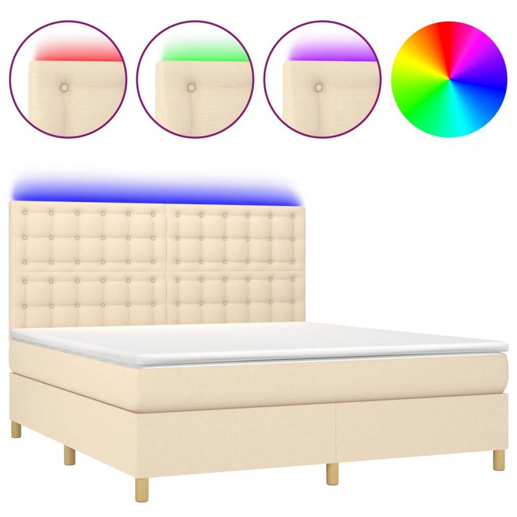 vidaXL Boxspringbett mit Matratze &amp; LED Creme 180x200 cm Stoff
