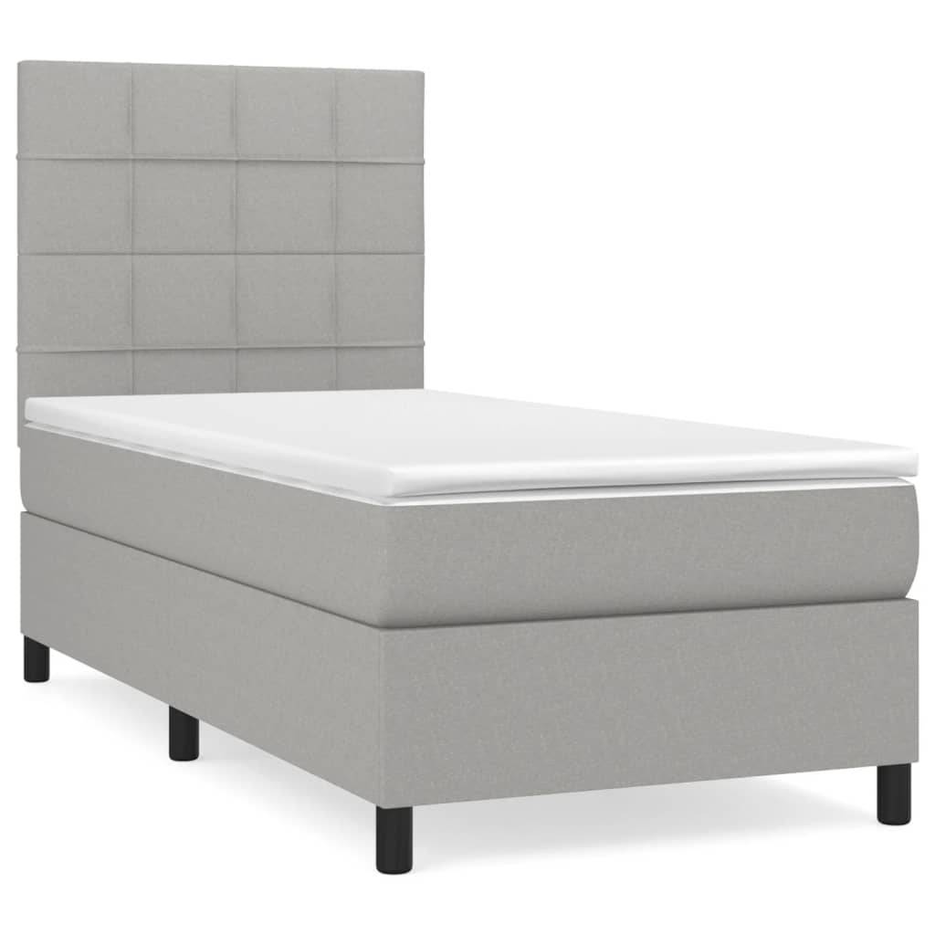 vidaXL Boxspringbett mit Matratze Hellgrau 100x200 cm Stoff