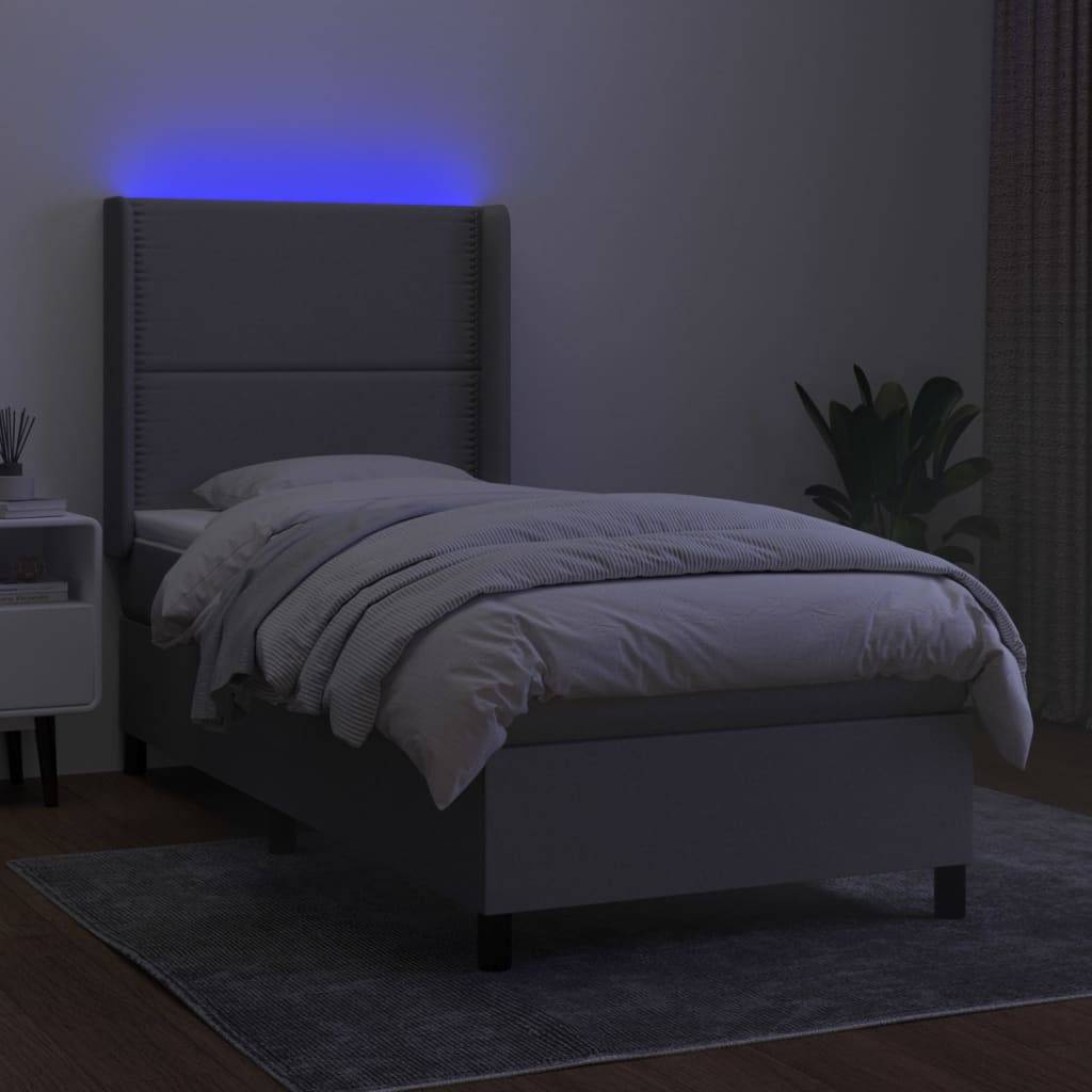 vidaXL Boxspringbett mit Matratze &amp; LED Hellgrau 100x200 cm Stoff