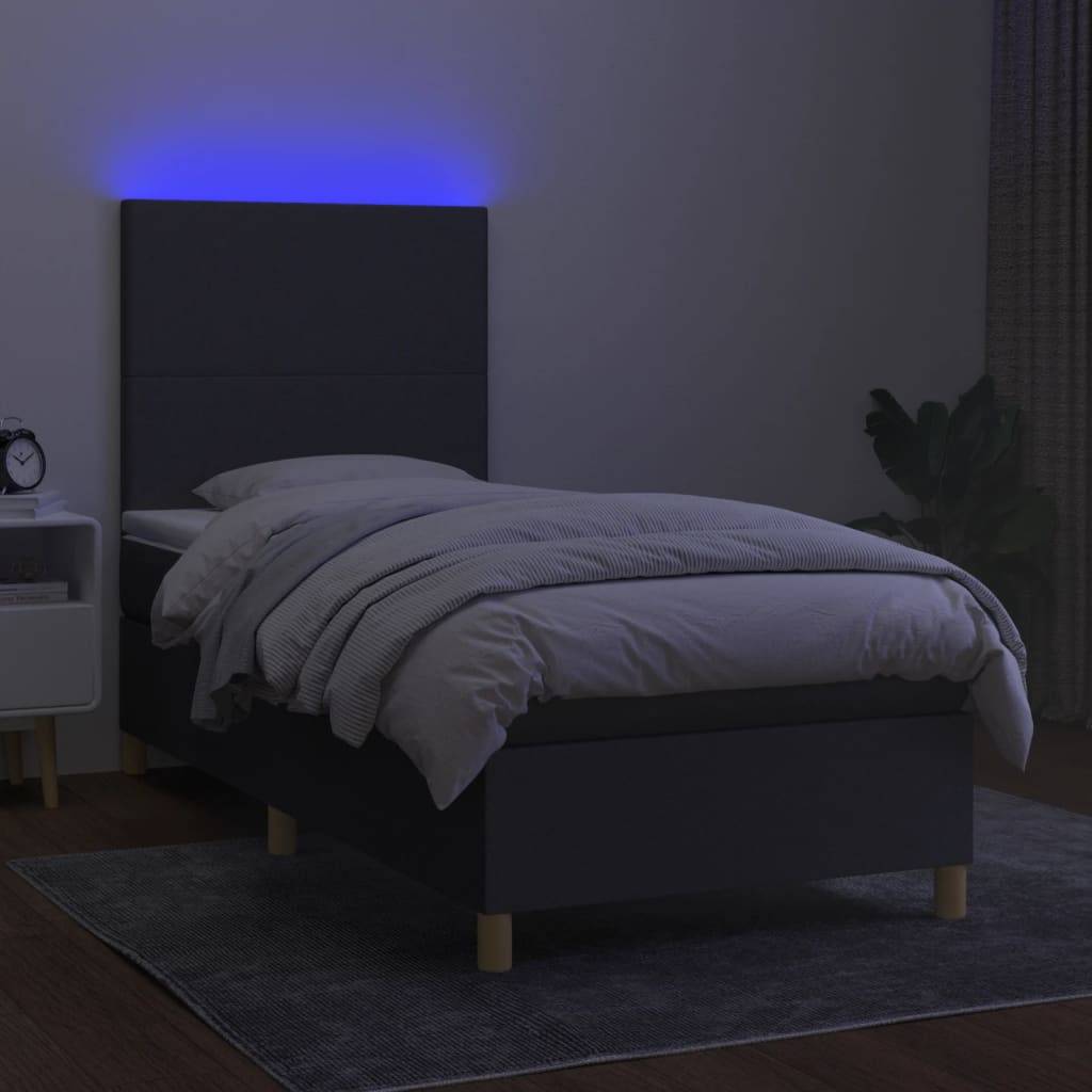 vidaXL Boxspringbett mit Matratze & LED Dunkelgrau 100x200 cm Stoff