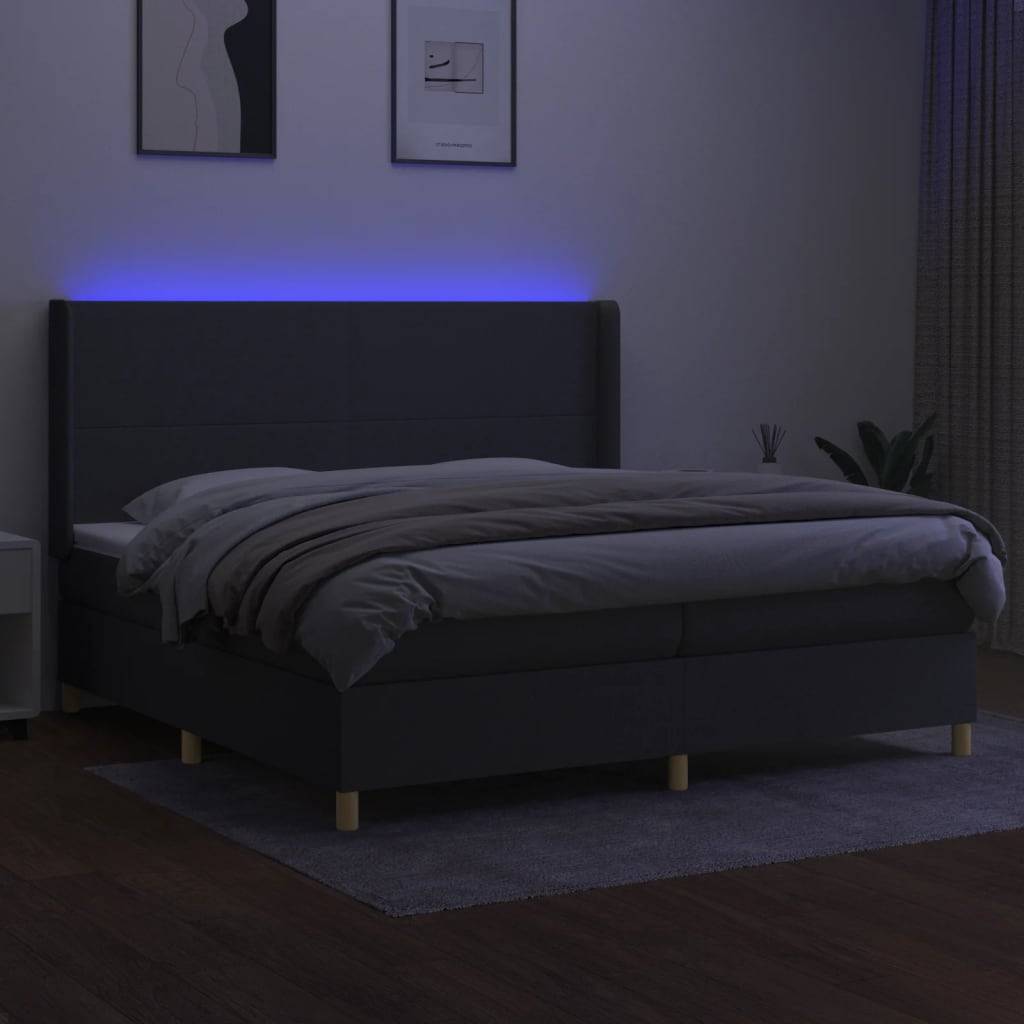 vidaXL Boxspringbett mit Matratze & LED Dunkelgrau 200x200 cm Stoff