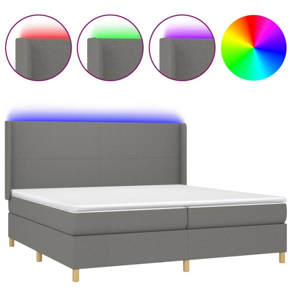 vidaXL Boxspringbett mit Matratze & LED Dunkelgrau 200x200 cm Stoff