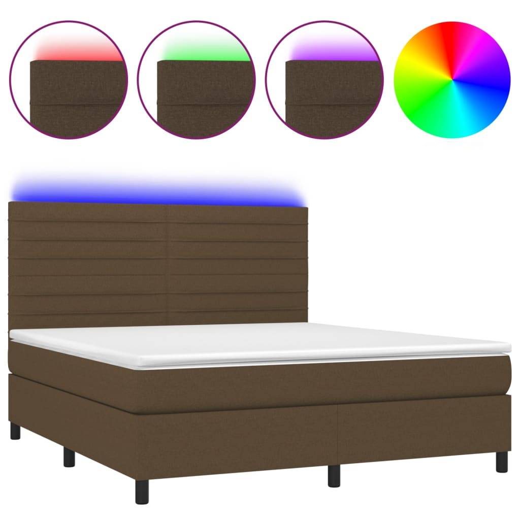 vidaXL Boxspringbett mit Matratze &amp; LED Dunkelbraun 160x200 cm Stoff
