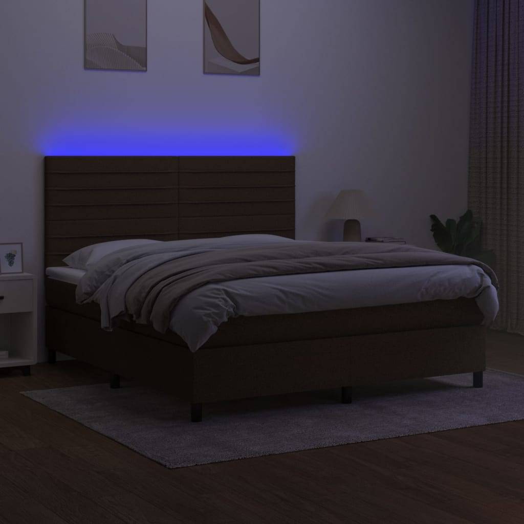 vidaXL Boxspringbett mit Matratze &amp; LED Dunkelbraun 160x200 cm Stoff