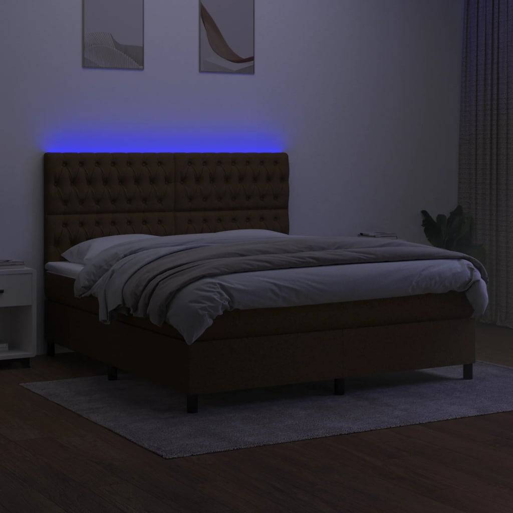 vidaXL Boxspringbett mit Matratze & LED Dunkelbraun 160x200 cm Stoff