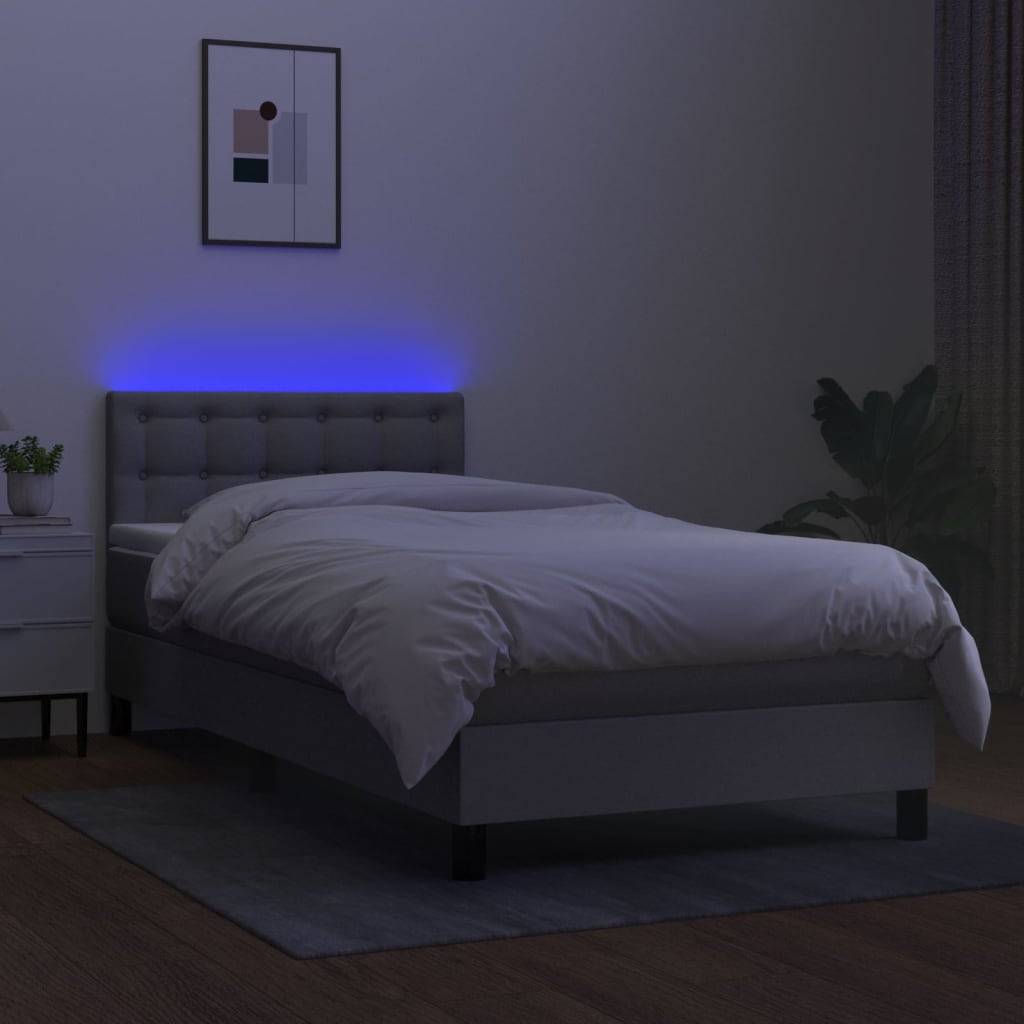 vidaXL Boxspringbett mit Matratze & LED Hellgrau 90x200 cm Stoff