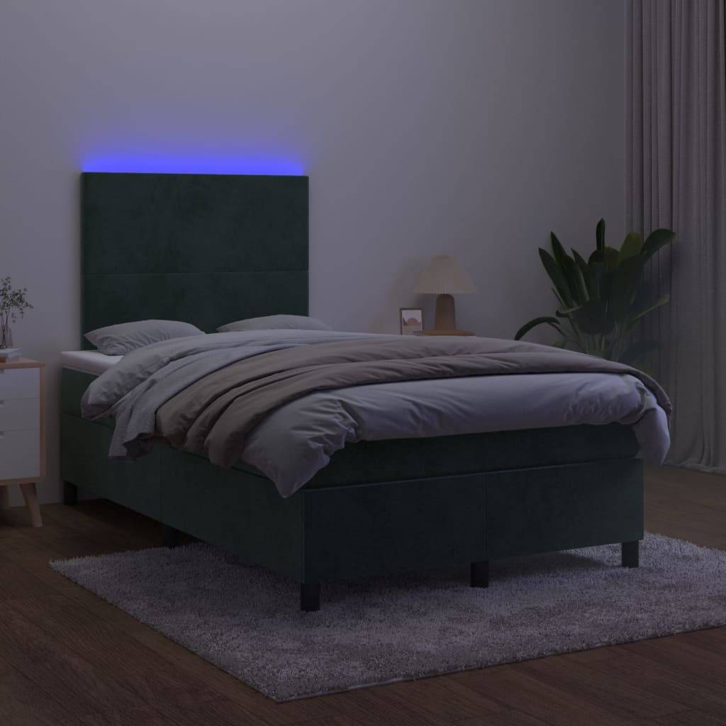 vidaXL Boxspringbett mit Matratze & LED Dunkelgrün 120x200 cm Samt