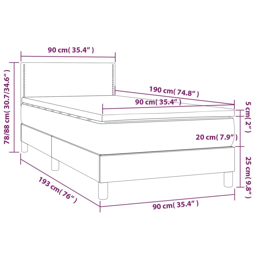 vidaXL Boxspringbett mit Matratze & LED Schwarz 90x190 cm Stoff