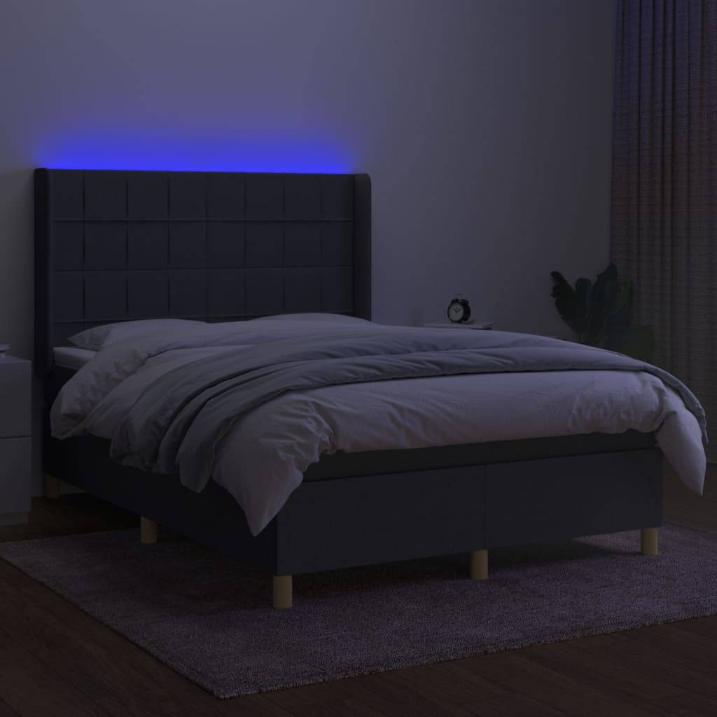 vidaXL Boxspringbett mit Matratze & LED Dunkelgrau 140x200 cm Stoff