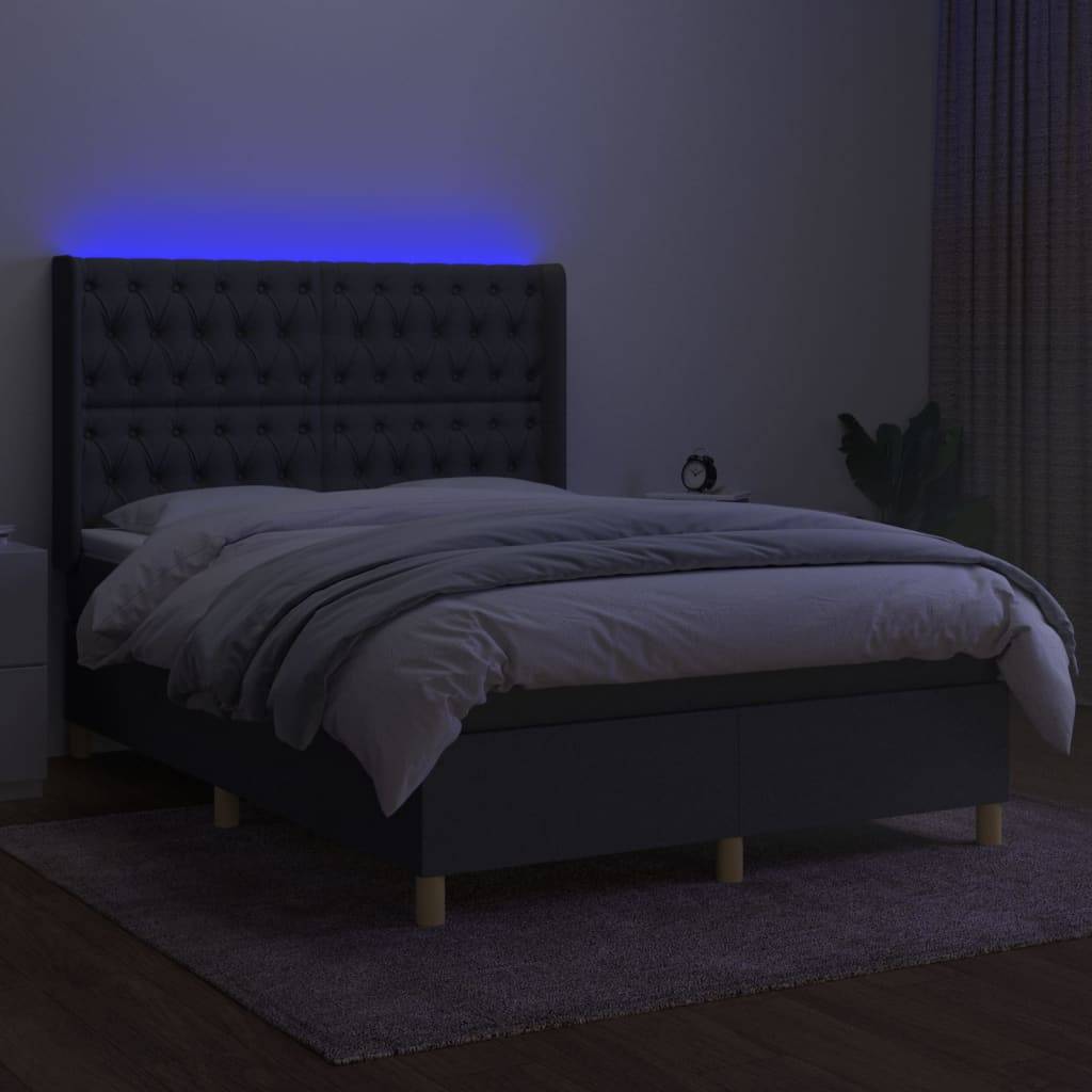 vidaXL Boxspringbett mit Matratze & LED Dunkelgrau 140x190 cm Stoff