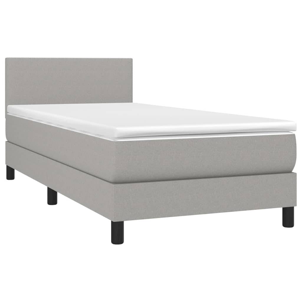 vidaXL Boxspringbett mit Matratze &amp; LED Hellgrau 100x200 cm Stoff