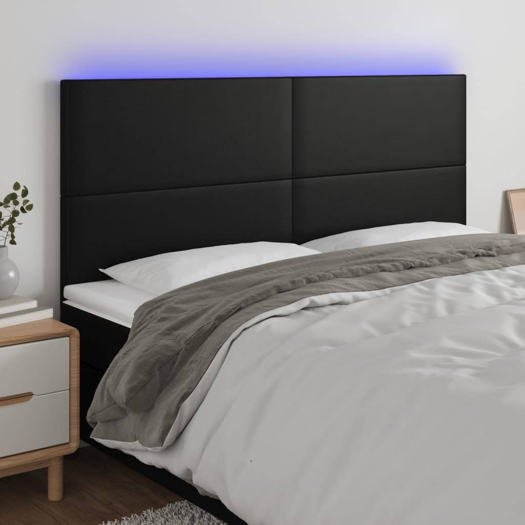 vidaXL LED Kopfteil Schwarz 160x5x118/128 cm Kunstleder