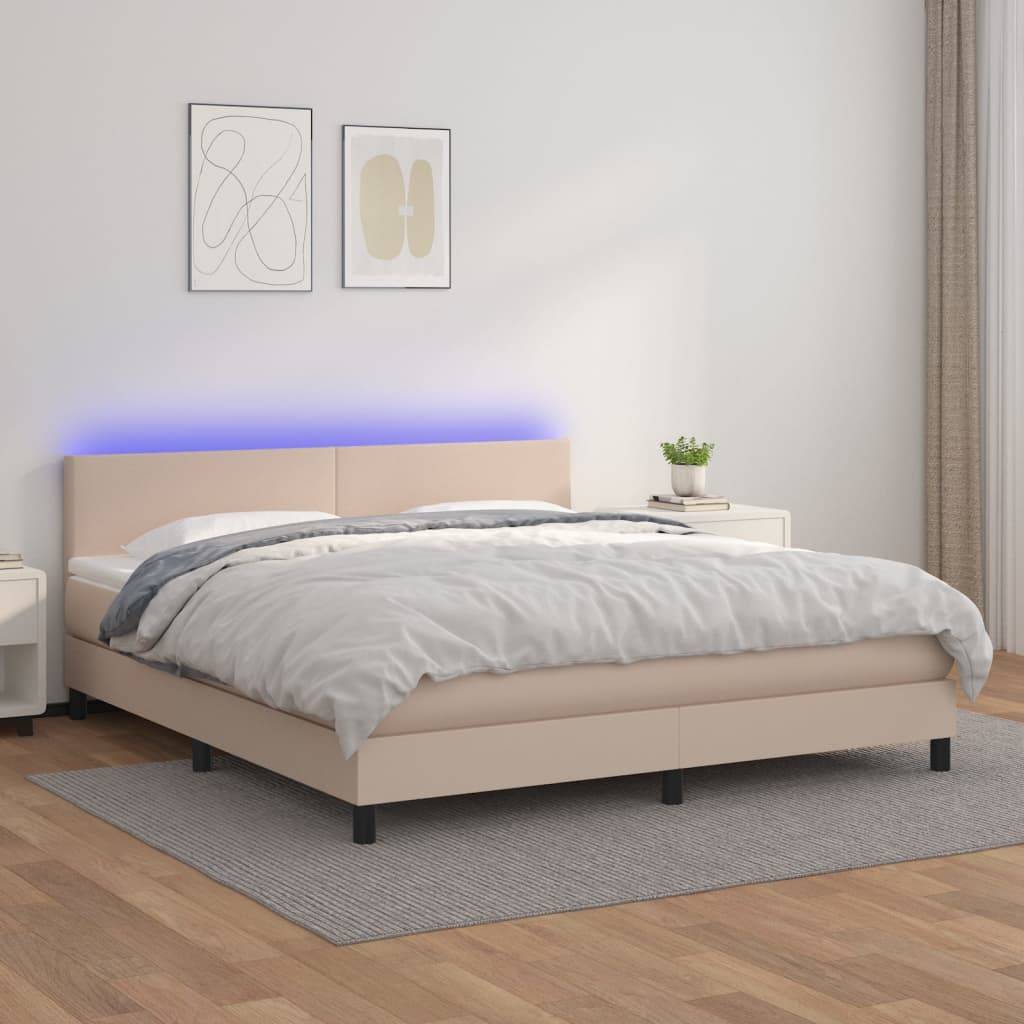 vidaXL Boxspringbett mit Matratze & LED Cappuccino-Braun 180x200cm