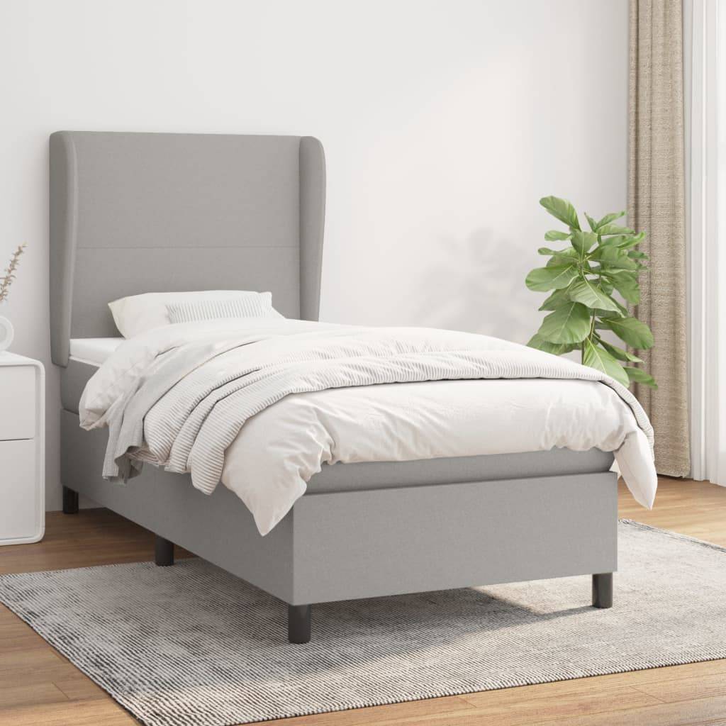vidaXL Boxspringbett mit Matratze Hellgrau 90x200 cm Stoff