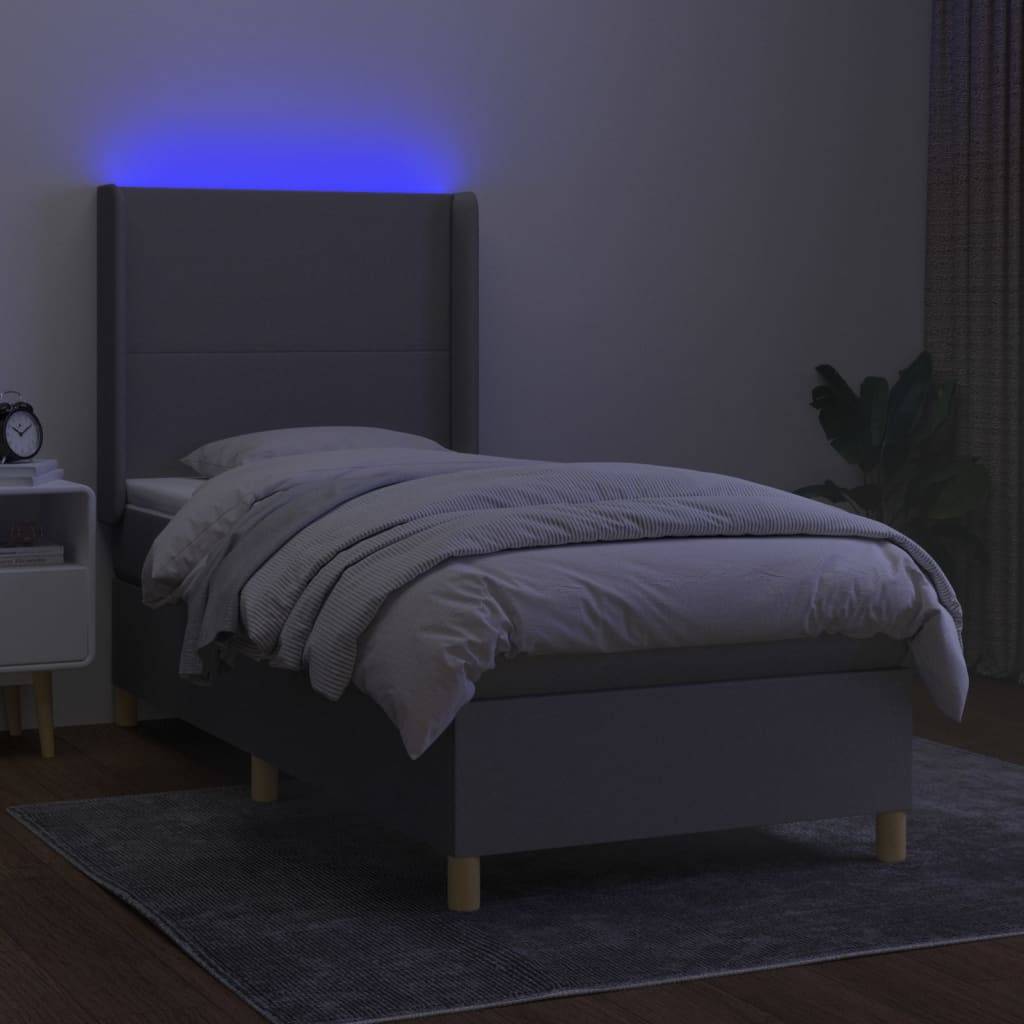 vidaXL Boxspringbett mit Matratze &amp; LED Hellgrau 90x190 cm Stoff